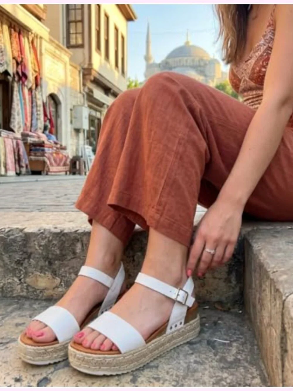 Espadrille Platform Sandals with Adjustable Ankle Strap Memory Foam Insole